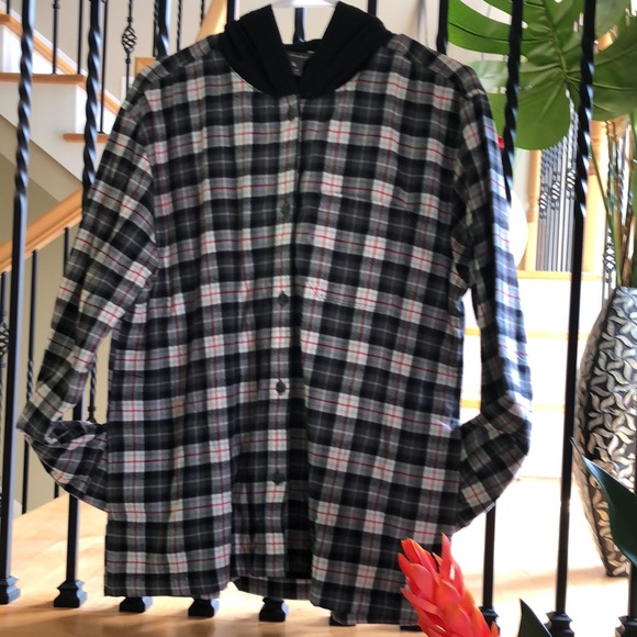 Eddie Bauer Stine's Favorite Flannel Cotton Hoodie Shirt Jacket with 3 Pockets M - Picture 2 of 12